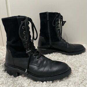 Aquatalia Orianna Black Leather Lace Up Weatherproof Combat Boots 7.5